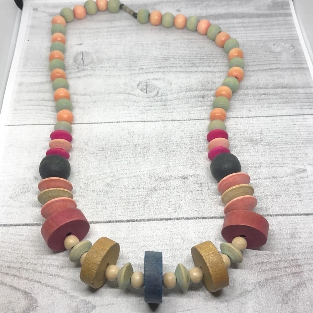 Bundle lot 2 vintage colorful wooden beads necklaces